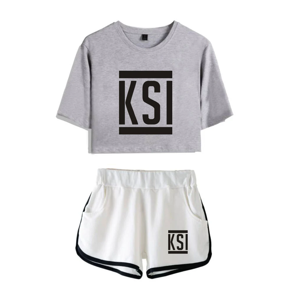 

WAWNI KSI Navel T Shirt Casual Shorts Sexy Two Piece Suit Harajuku Cotton Plus Polyester Conventional Kawaii Simple Print 2020