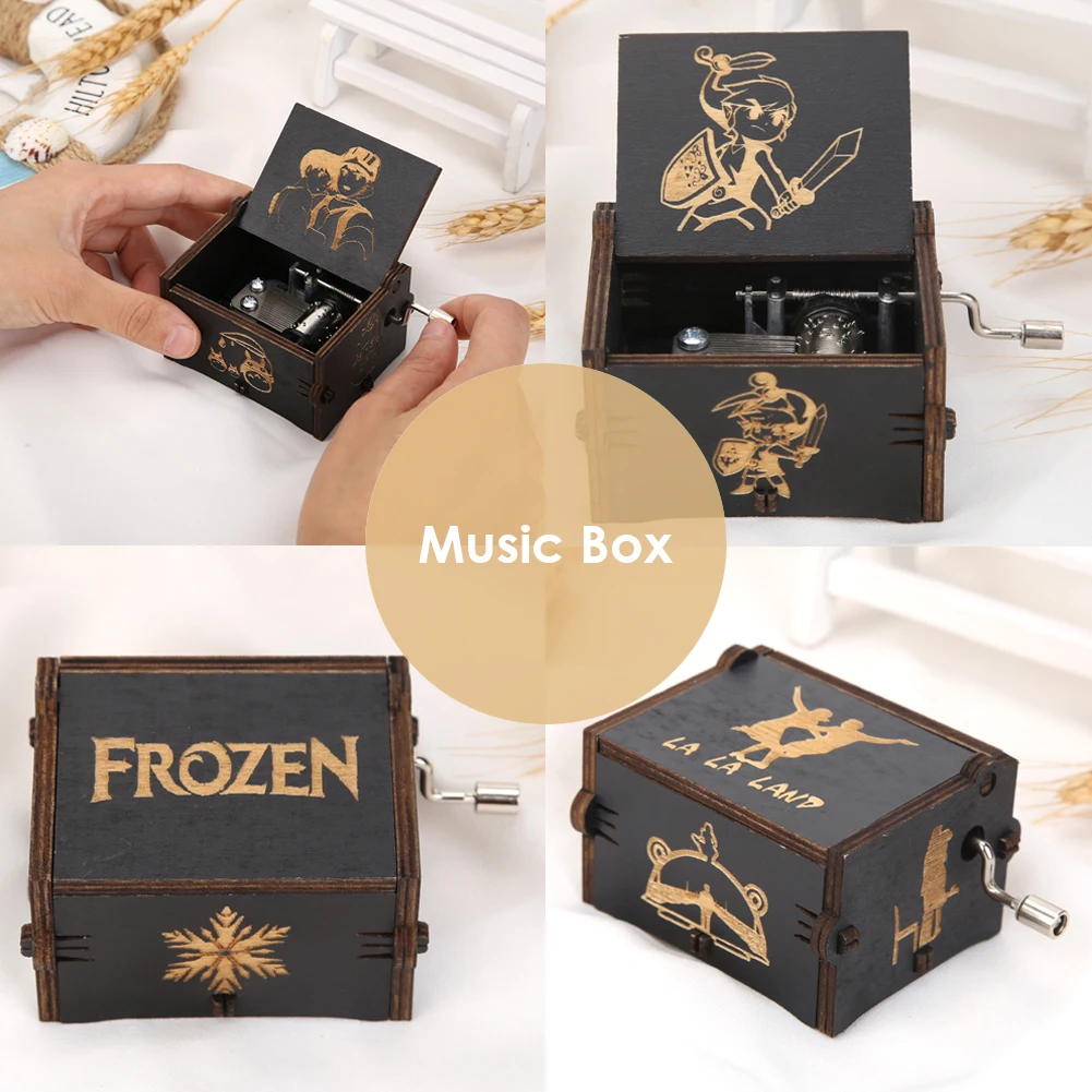 

Vintage Music Box Engraved Wooden Music Box Hand Crank Clockwork Interesting Toys Kids Christmas Gift Home Ornaments Crafts