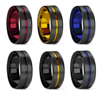 fashion mens 8mm black tungsten wedding rings red gold groove beveled edge brick pattern brushed stainless steel rings for men