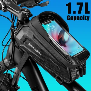rockbros bike bag bicycle frame bag cell phone support holder 6 8in waterproof touch screen pannier cycling front top tube case free global shipping