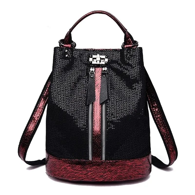 

Модный противокражный рюкзак с блестками для женщин, многофункциональная кожаная сумка на плечо с металлическим замком, вместительная шко...