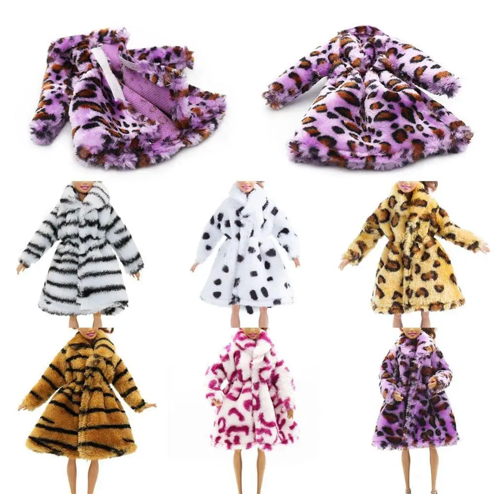 

1 плюшевое пальто с леопардовым принтом для кукол, зимняя одежда, платье, комбинезон, одежда, Одежда для кукол, модное пальто