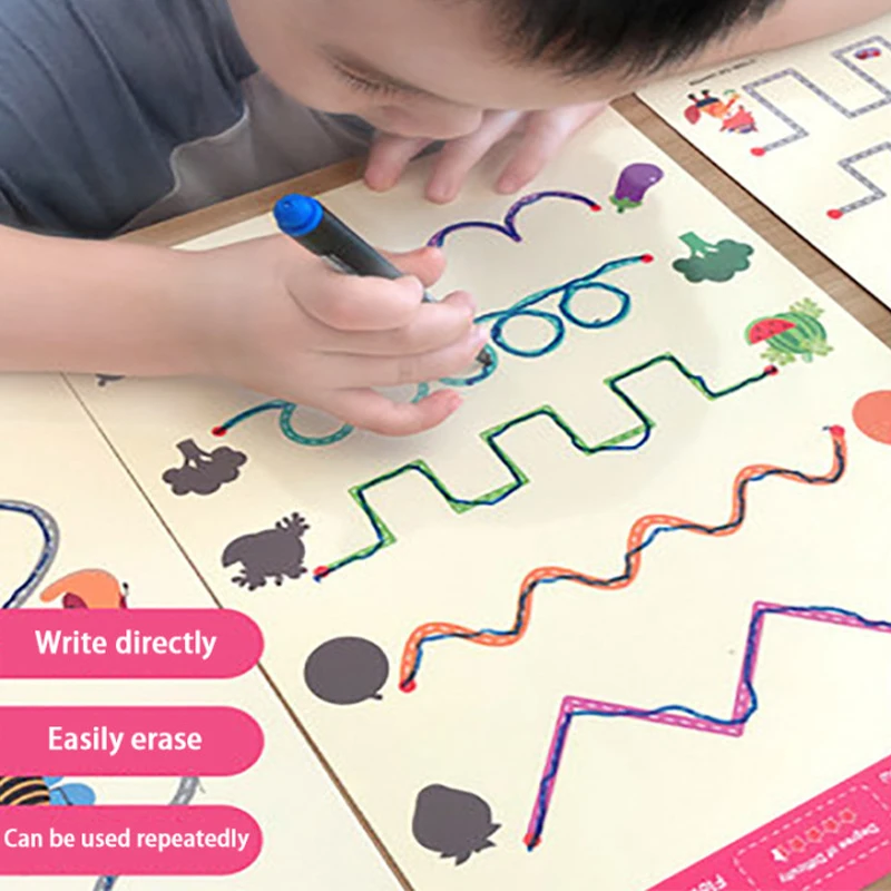 

Montessori Children Toys Drawing Tablet Early Educational Math Boy Girl Game Book Kids Child Learning Shape Pen Control Draw Set