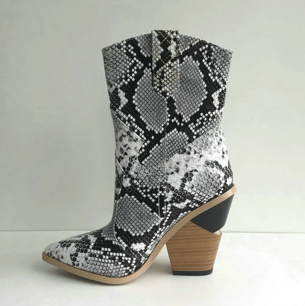 Женские ковбойские ботильоны ботинки на танкетке высоком каблуке в западном