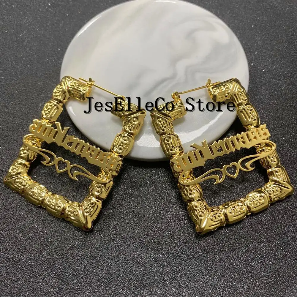 Именные серьги на заказ в форме нержавеющей стали именные бамбуковый стиль