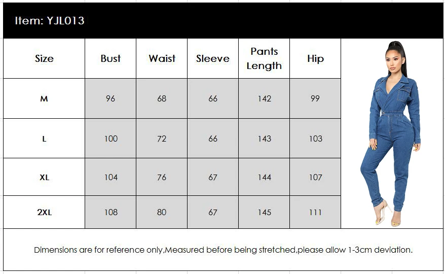 

Autumn Women Long Sleeve Jeans Denim Jumpsuit Casual V Neck Jeans Rompers Sexy Trousers Long Pants Streetwear Outfit Overalls