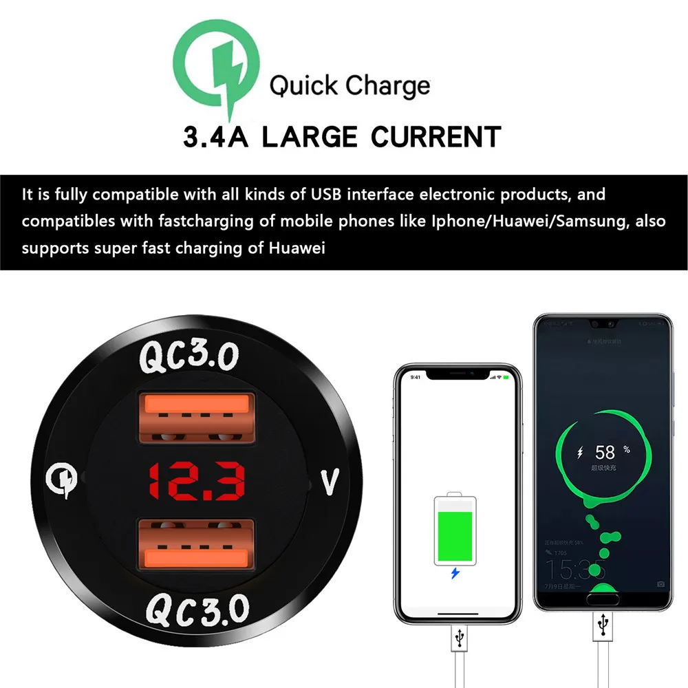 Разъем питания для мотоцикла 12 24 В QC 3 0 USB зарядное устройство адаптер