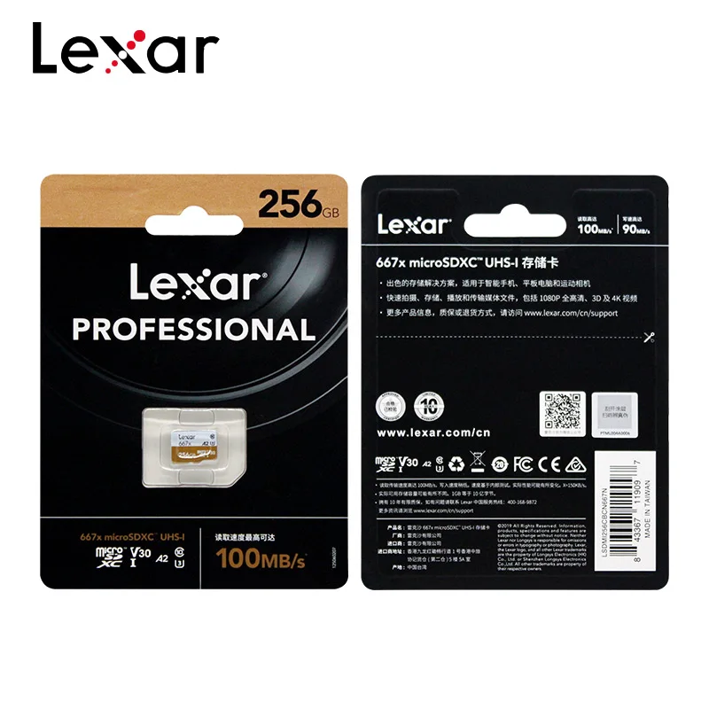 Lexar 256GB Micro SD Card SDXC Cards 667x UHS-I Cards TF Card Professional Memory Card 64GB U3 V30 A2 A1 Free shipping