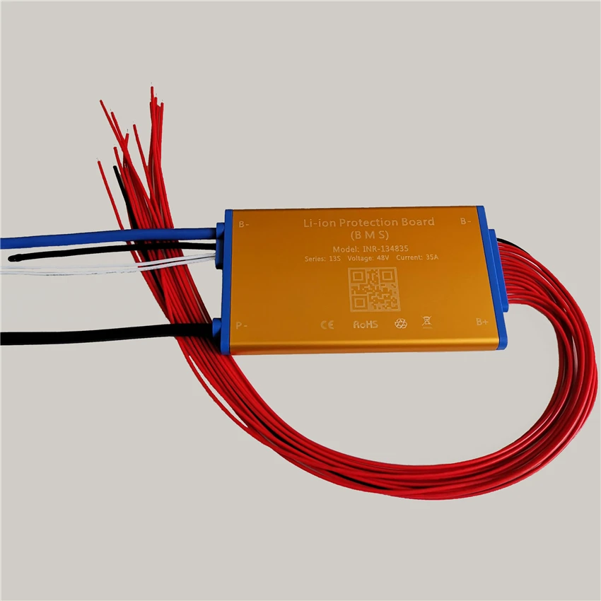 Super thin 48V 13S 15A 25A 35A Lithium battery BMS PCM PCB with heat sensor and on off switch for Hailong battery ebike battery
