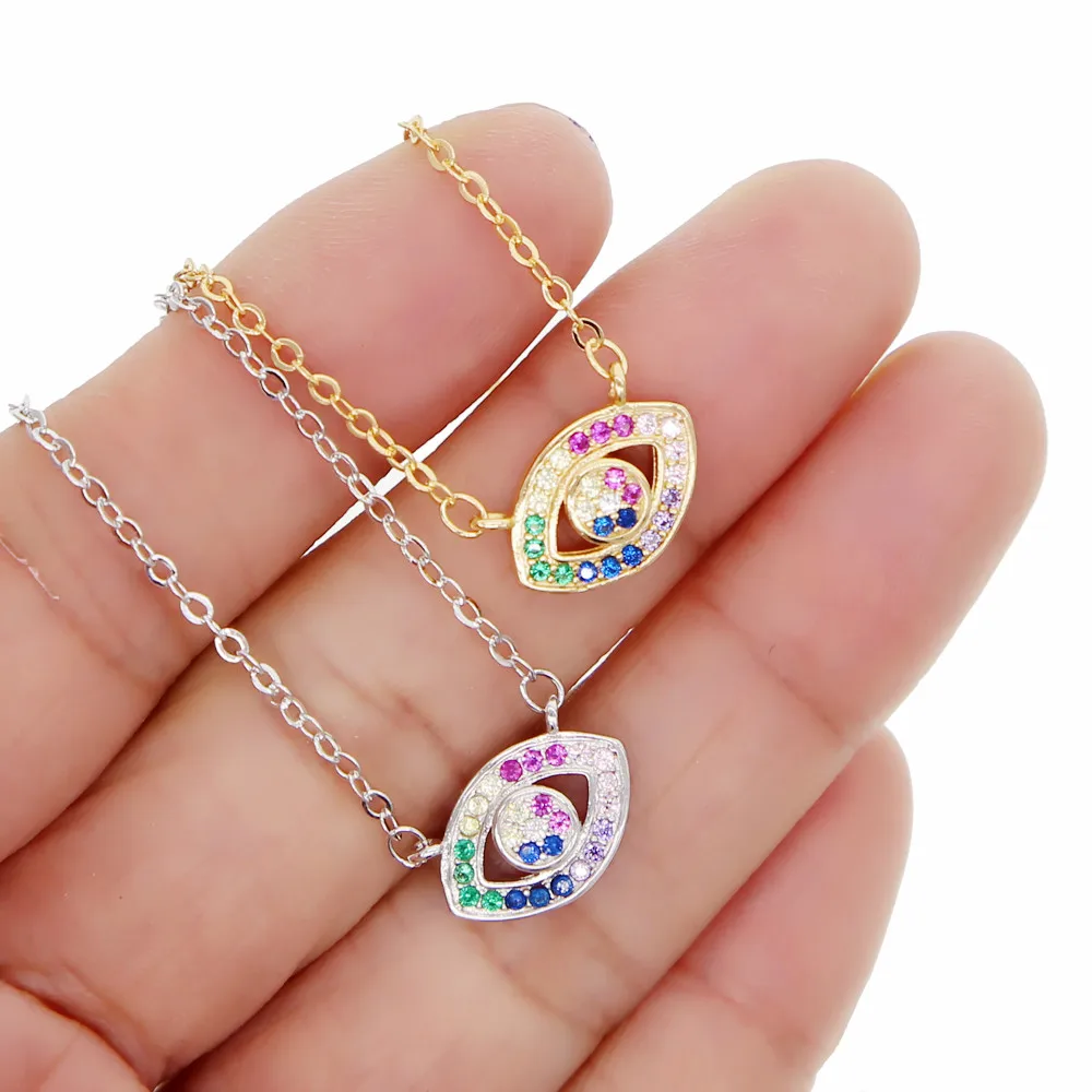 Трендовые Турецкий Дурной глаз ожерелья проложенные микро Радуга CZ звено цепи