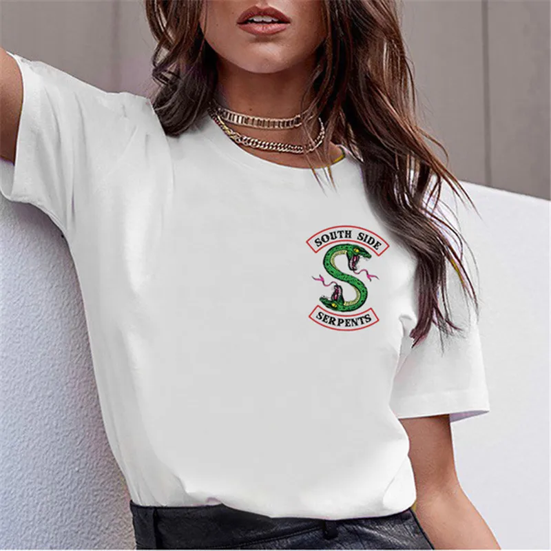 &quotSOUTH SIDE SERPENTS" Футболка Для женщин Sumemr ривердейл размера плюс с О-образным