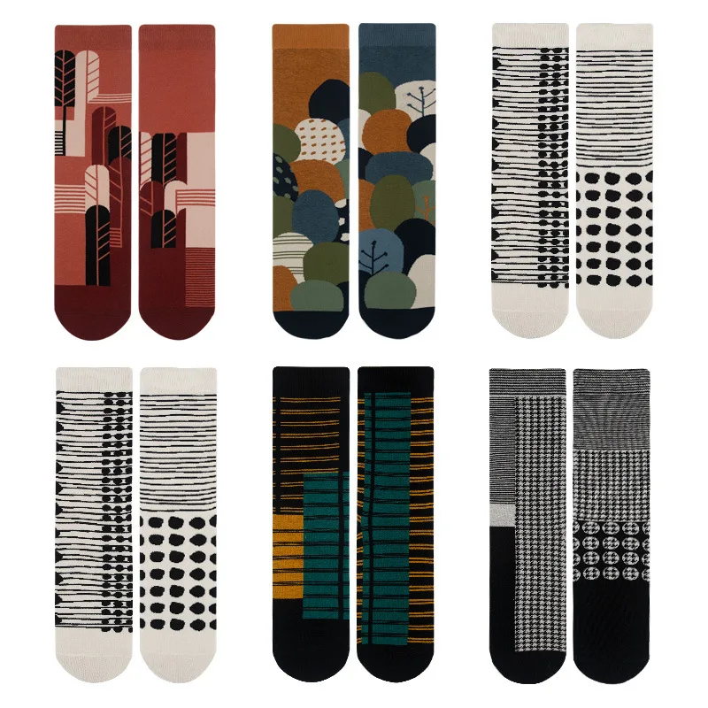 

High Quality Fashion 5 Pairs A Lot Women And Men Socks Asymmetric Pattern Harajuku Original Funny Cotton Socks
