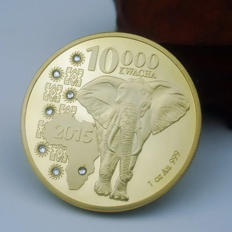 Прямая поставка 2015 г. Республика Замбия 1 унция 999 африканский слон 10000 Kwacha золотые