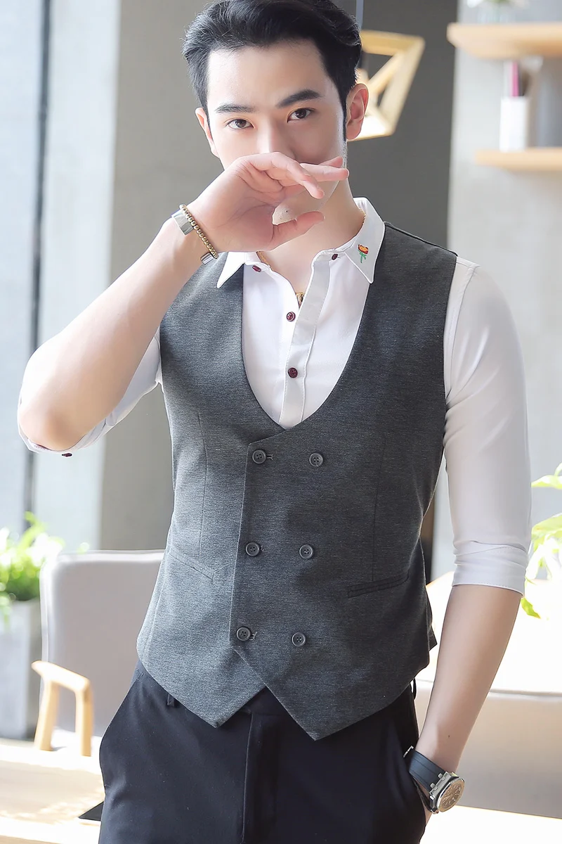 

Formal 2021 Classic Business Dress Vests for Men Double Breasted Casual Sleeveless Wedding Suit Vests Nightclub Work Waistcoat