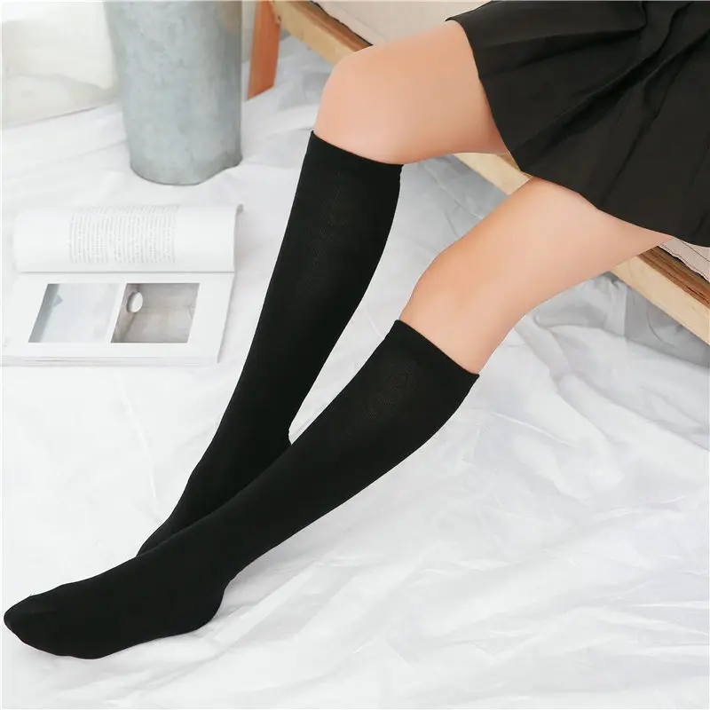 

New Solid Color Women's Tube Socks and Knee Socks Japanese Cotton College Wind Pile Socks Calf Thigh High Socks Long Socks