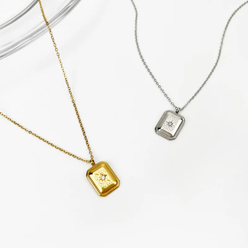 

LOVOACC Minimalist Shiny Rhinestone Irregular Square Coin Pendant Necklace for Women Girl Gold Silver Color Necklace Accessories