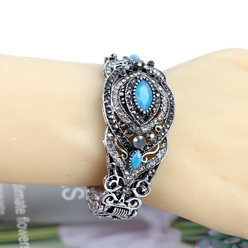 Sunspicems Vintage Turkish Bangle for Women Ethnic Banquet Jewelry Gift Antique Silver Color Female Resin Cuff Bracelet | Украшения и