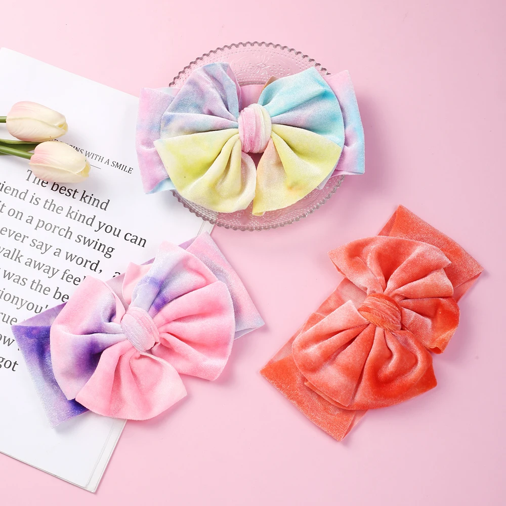 

Soft Wide Velvet Bow Headbands For Children Tie Dye Elastic Hair Bands Baby Girls Bow Kids Headwear Hair Accessories Newborn
