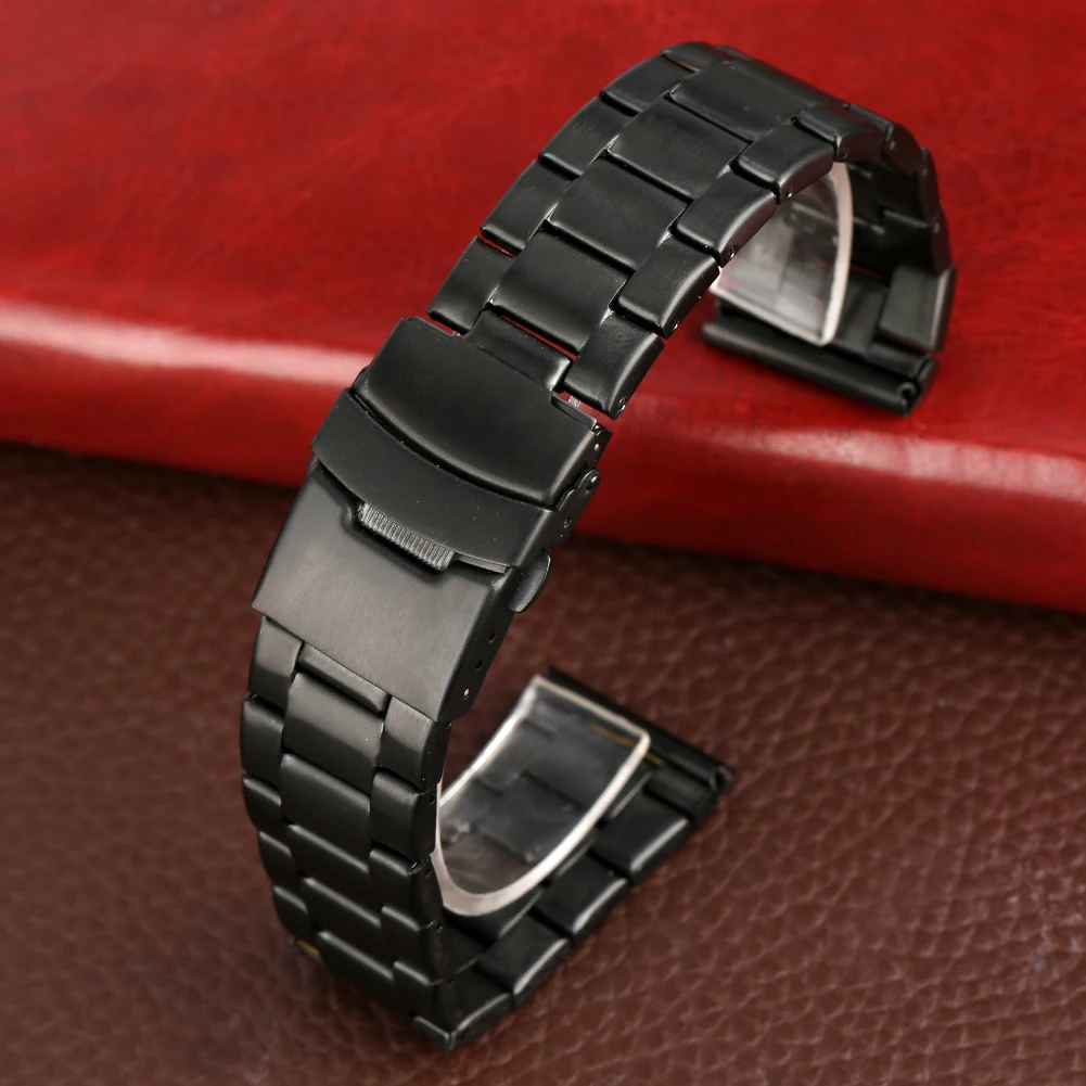 Ремешок из нержавеющей стали для мужских и женских наручных часов черный