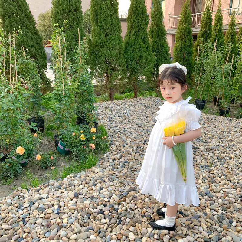 

MILANCEL 2021 Summer New Girl Dress Korean Casual Solid Short Sleeve One-year-old Clothes