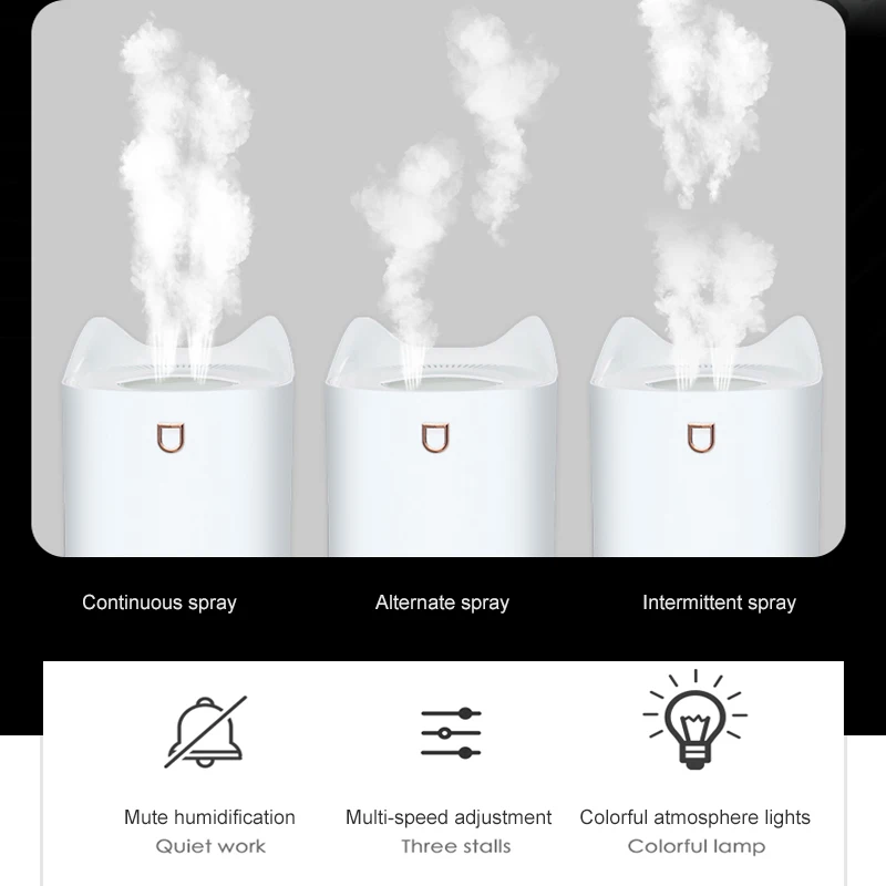 

USB Air Humidifier 3L Double Nozzle Humidifier Aroma Diffuser With Colored LED Light Heavy Fog Ultrasonic Diffuser Essential Oil