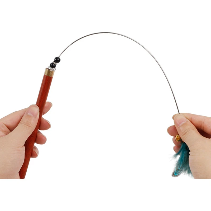 

Replacement With Bell Cat Toy Hot Interactive Teaser Cat Wand Toy Wooden Round Handle Steel String Feather Cat Teaser Toy
