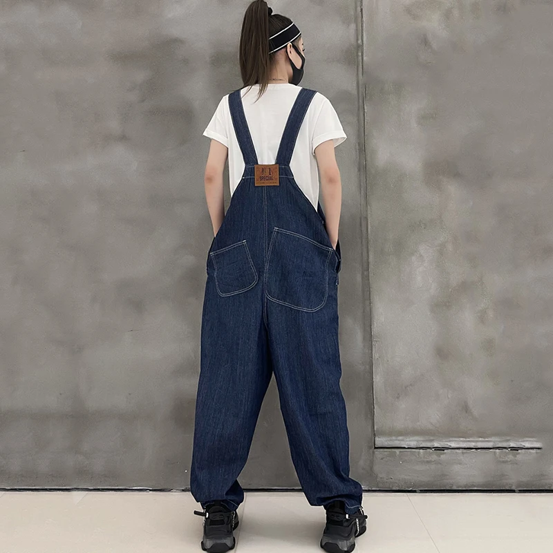 

[EAM] High Waist Blue Denim Long Wide Leg Casual Overalls Trousers New Loose Fit Pants Women Fashion Spring Autumn 2021 1DE1181