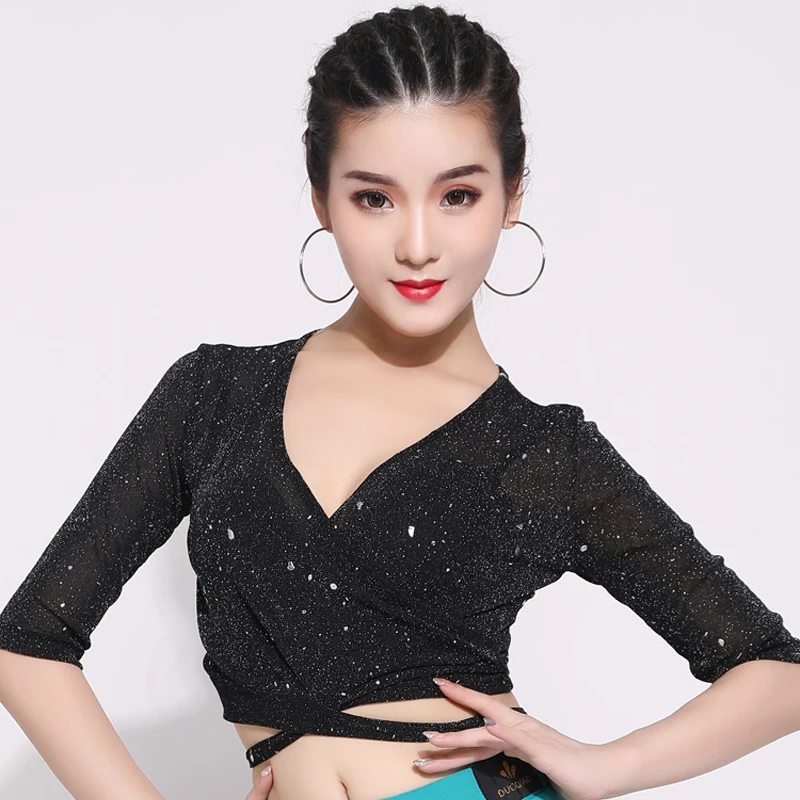 Топы для латиноамериканских танцев женская рубашка взрослых черные топы с