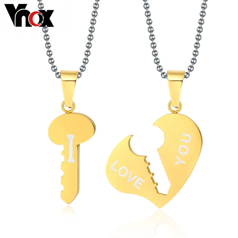 Vnox ключ и сердце Цепочки ожерелья Наборы для ухода за кожей пара его ее обещание
