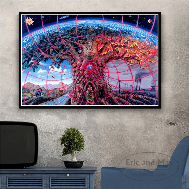 

Psychedelic Trippy Tree Life Art Posters And Prints Canvas Painting Pictures On The Wall Abstract Decorative Home Decor Quadro