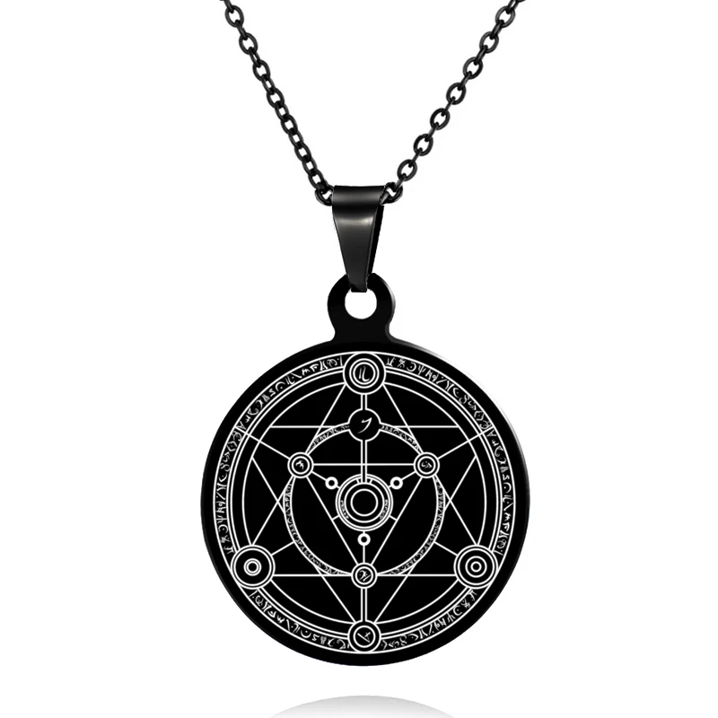 

Vintage fourth pentacle of jupiter Mens Male The Key of Solomon 35mm Pendant Necklaces with Black Stainless Steel Chain SL-155