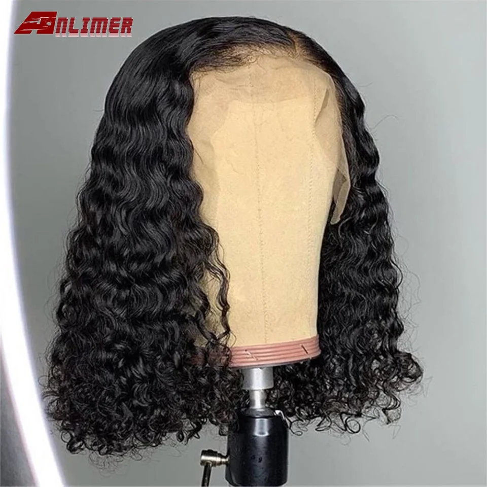 Anlimer малазийский кудрявый короткий Боб кружевной передний парик Remy из