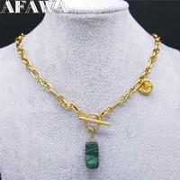 2022 fashion green natural stone stainless steel necklaces for women gold color statement necklace jewelry bijoux femme nz23s02