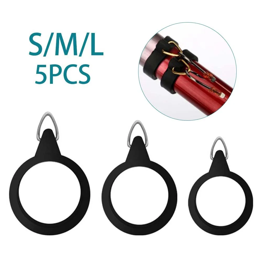 

5PCS Elastic Fishing Rod Hook Keeper Fly Pole Rubber Rings Metal Holders S/M/L One-piece Hook Holders Fishing Rod Accessories