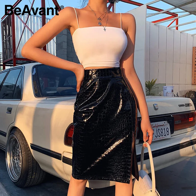BeAvant высокая талия искусственная кожа сексуальные юбки для женщин 2020
