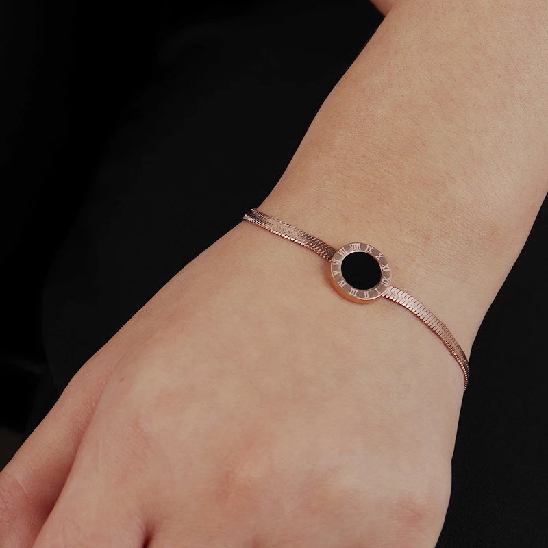 

stainless steel bracelets for women letter pendant bracelet shiny Circle Crystal Roman Numeral bracelet Friendship jewelry chain