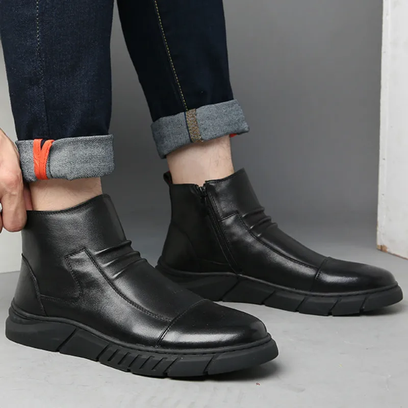 Осенне зимние высококачественные ботильоны Челси Мужская обувь классические