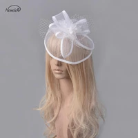 white handmade fascinator hat ladies wedding netting bowknot flower hair clip ascot race headpiece