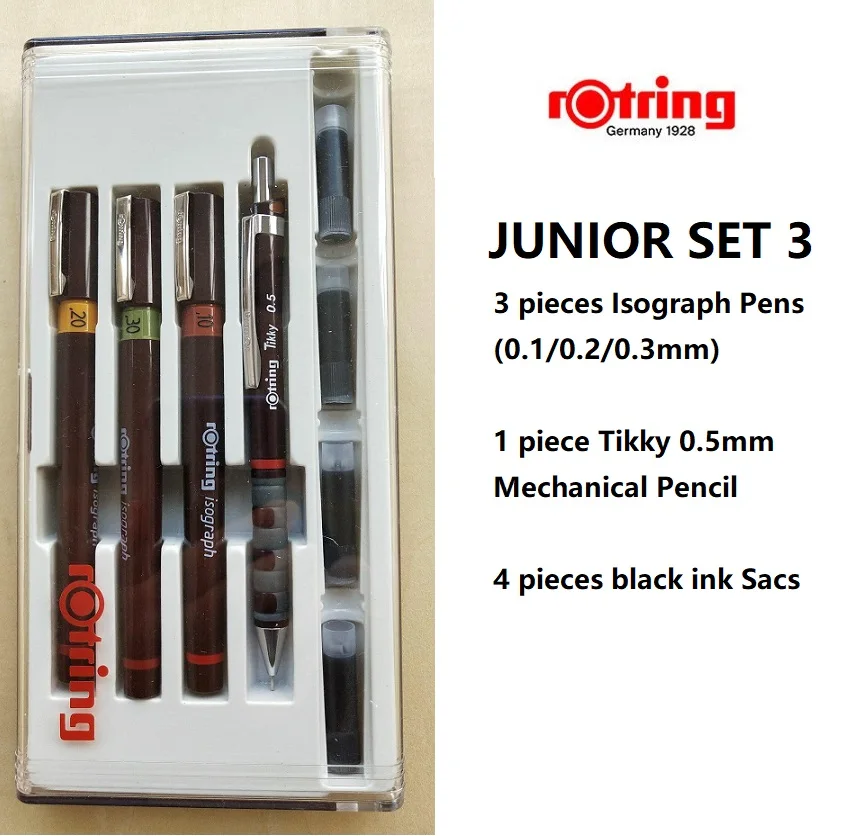 Rotring Master Set/Junior Set изограф заправленные чернила пористые ручки набор инструментов для рисования - Цвет: Junior Set 3