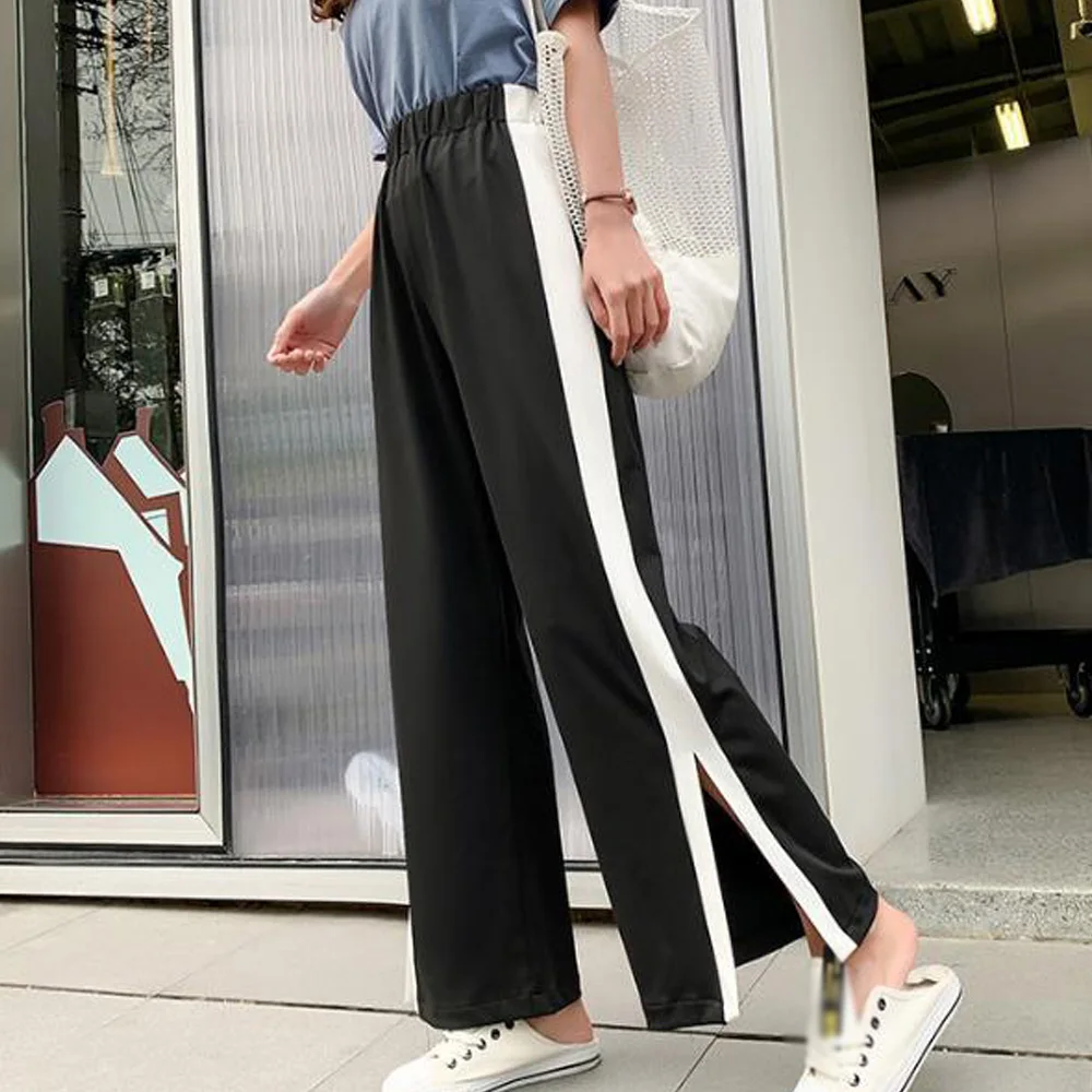 

Spring Summer 2021 Women Pants Fashion Sport Sweatpants Leisure Pants Trousers Girl Elastic Waist Straight Pants Black Blue