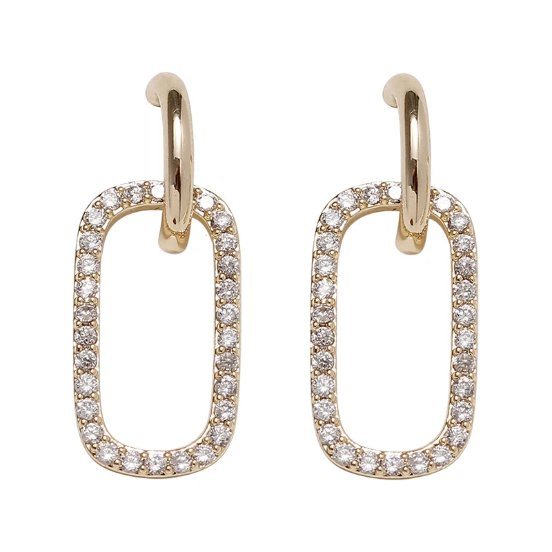 

New Korean CZ Statement Earrings for Women Cute Ellipse Geometric Dangle Drop Gold Earings Net Red Fashion Party Jewelry Gift