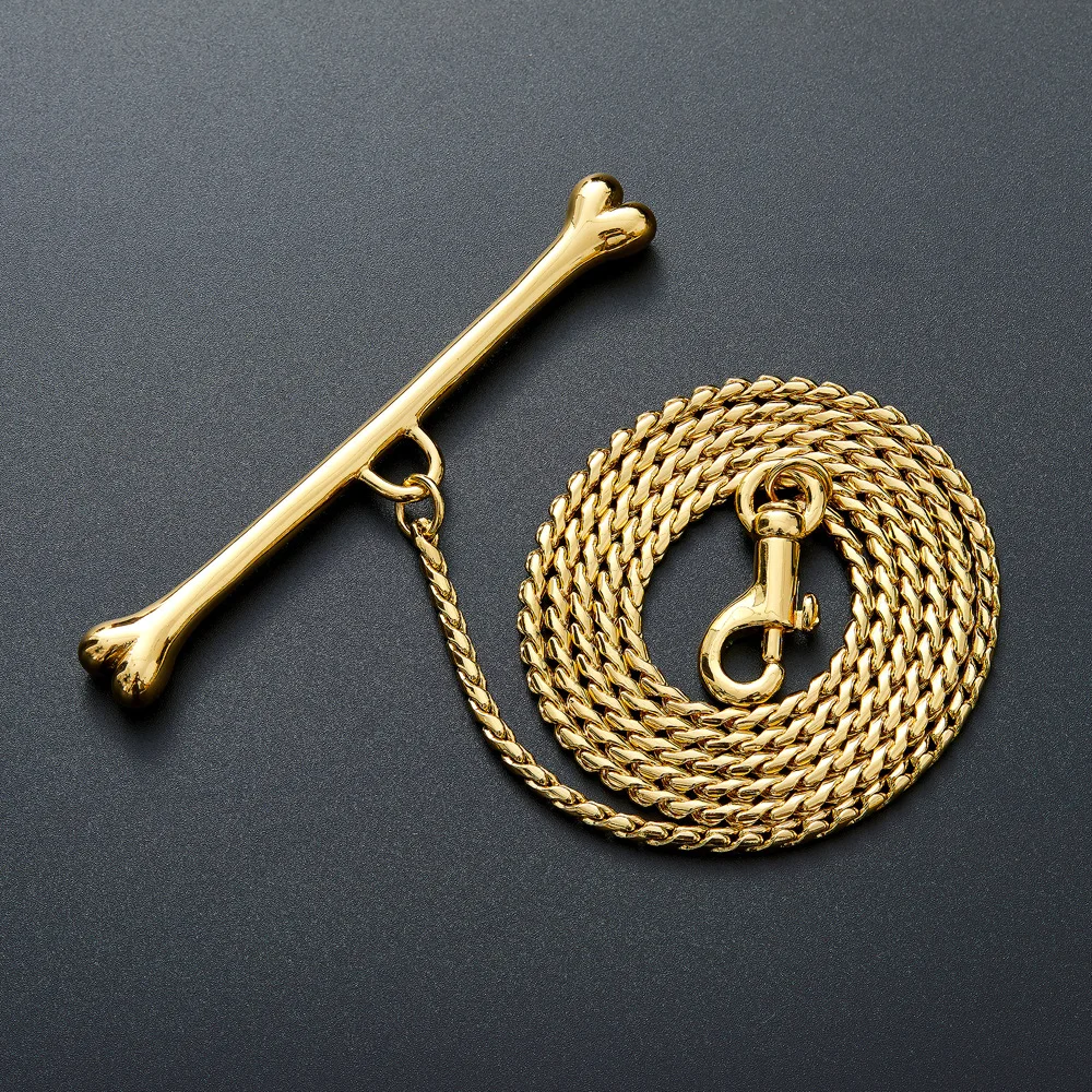

Golden Stainless Steel Pet Chain Leash Stainless Steel Bone Handle Pet Dog Anti-bite Metal Dog Chain Leash For Small Medium Dog