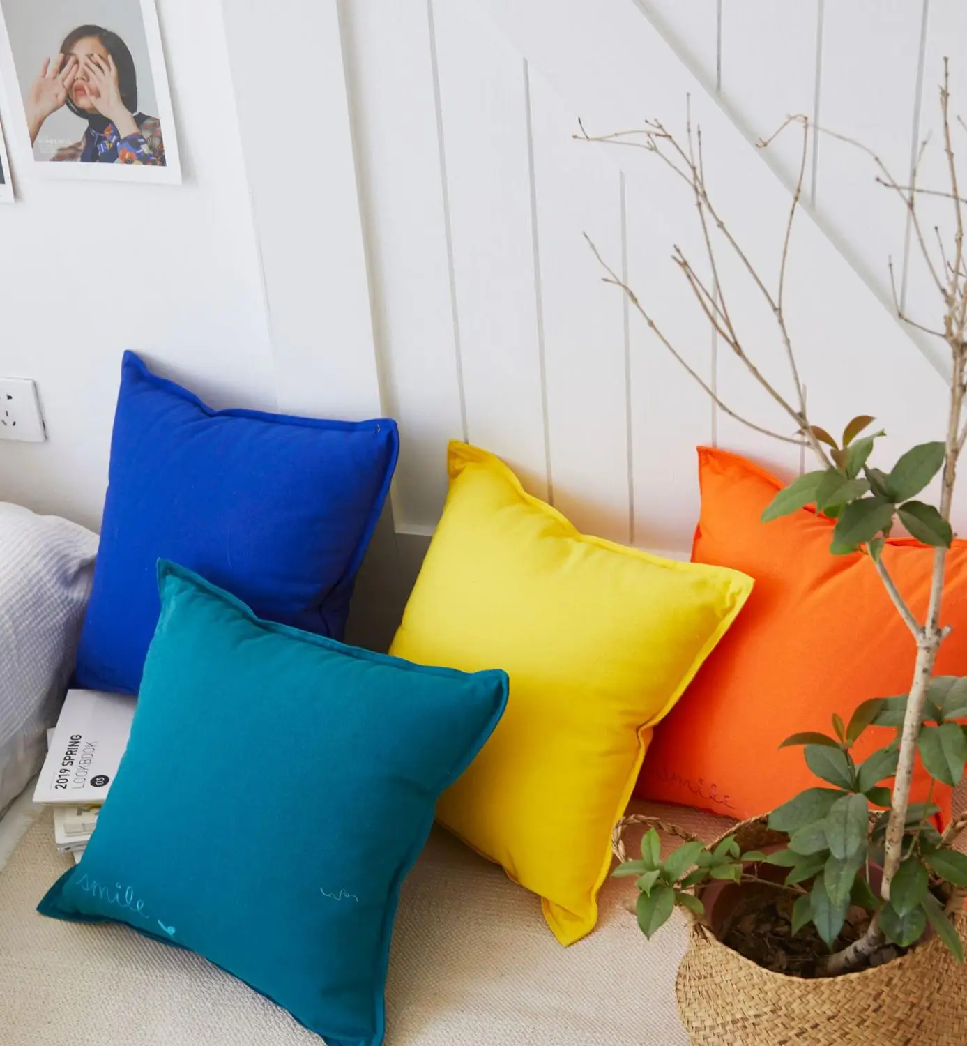 

45x45cm cotton canvas pillow case cushion cover solid color lumbar pillowcase sofa decorative square waist pillow cover