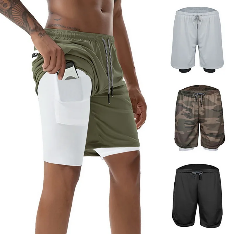 Мужские шорты для бега 2 в 1 летние спортивные и фитнеса быстросохнущие мужчин