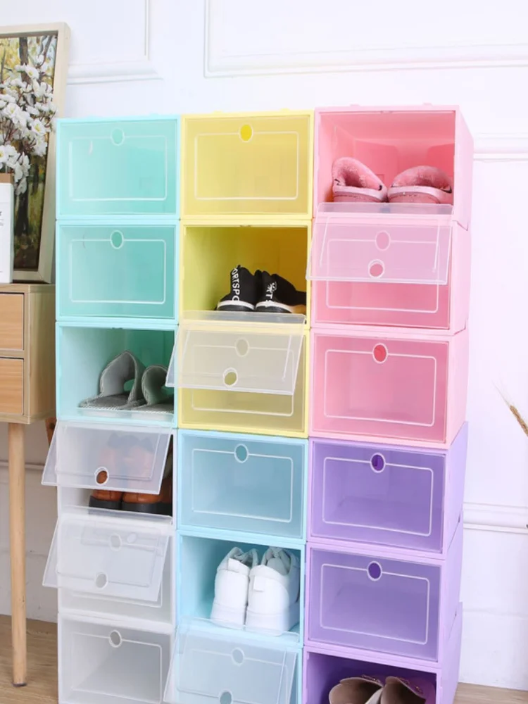 

6pcs Shoes Box Set Multicolor Stackable Storage Plastic Home Organizer Shoe Rack Display Thickened Dustproof Drawer Organizer