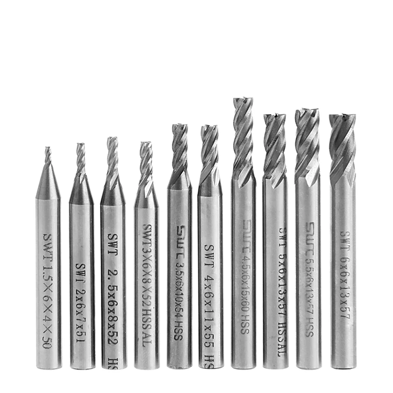 

10Pcs/set 1.5-6mm HSS Straight Shank 4 Flute End Mill Cutter Drill Bit Tool