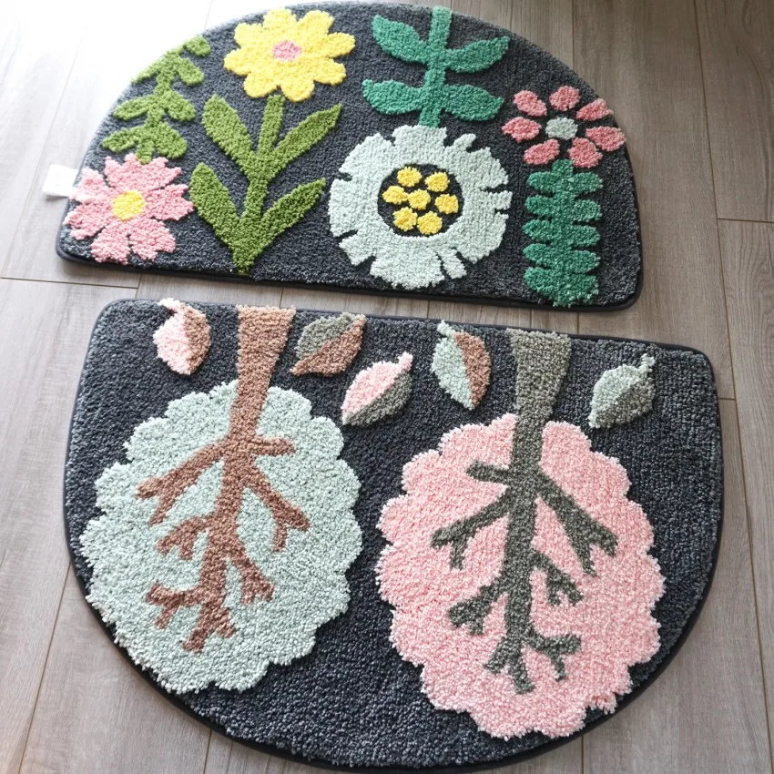 Полукруглый многофункциональный напольный коврик из хлопка в форме цветов для