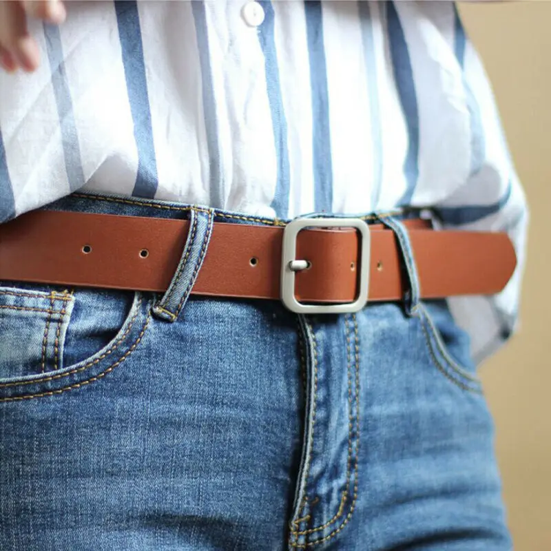 Ремень женский кожаный с квадратной металлической пряжкой | Аксессуары для