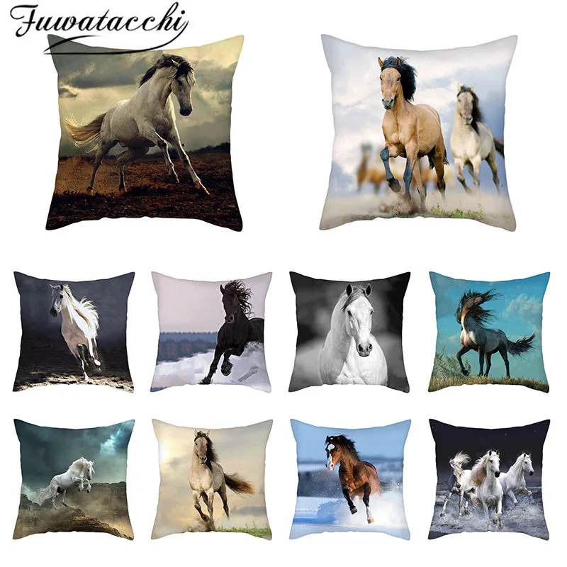 

Fuwatacchi Animal Cushion Covers Galloping Horse Pillow Cases Cotton for Bedroom Sofa and Chair Decorative Pillow Covers 45*45