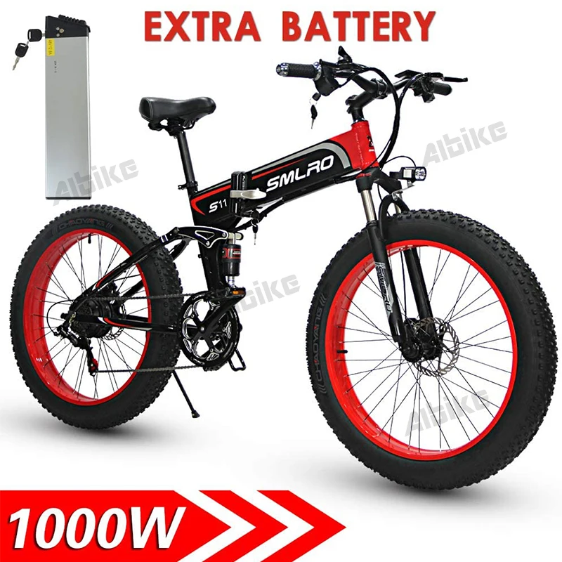 Online Elektrische Bike 1000W 48V 14Ah Klapp 26 Zoll Fett Reifen E-bike 7 Geschwindigkeit Mountainbike Elektrische Schnee Bike Mit Hinten Sitz Steuer Freies
